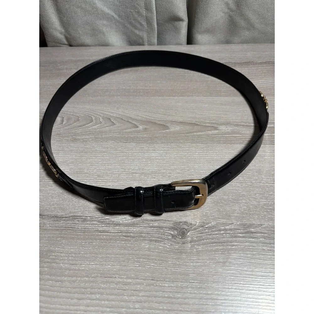 Salvatore Ferragamo Womens Black Leather Gancini Logo Belt Gold Silver Hardware